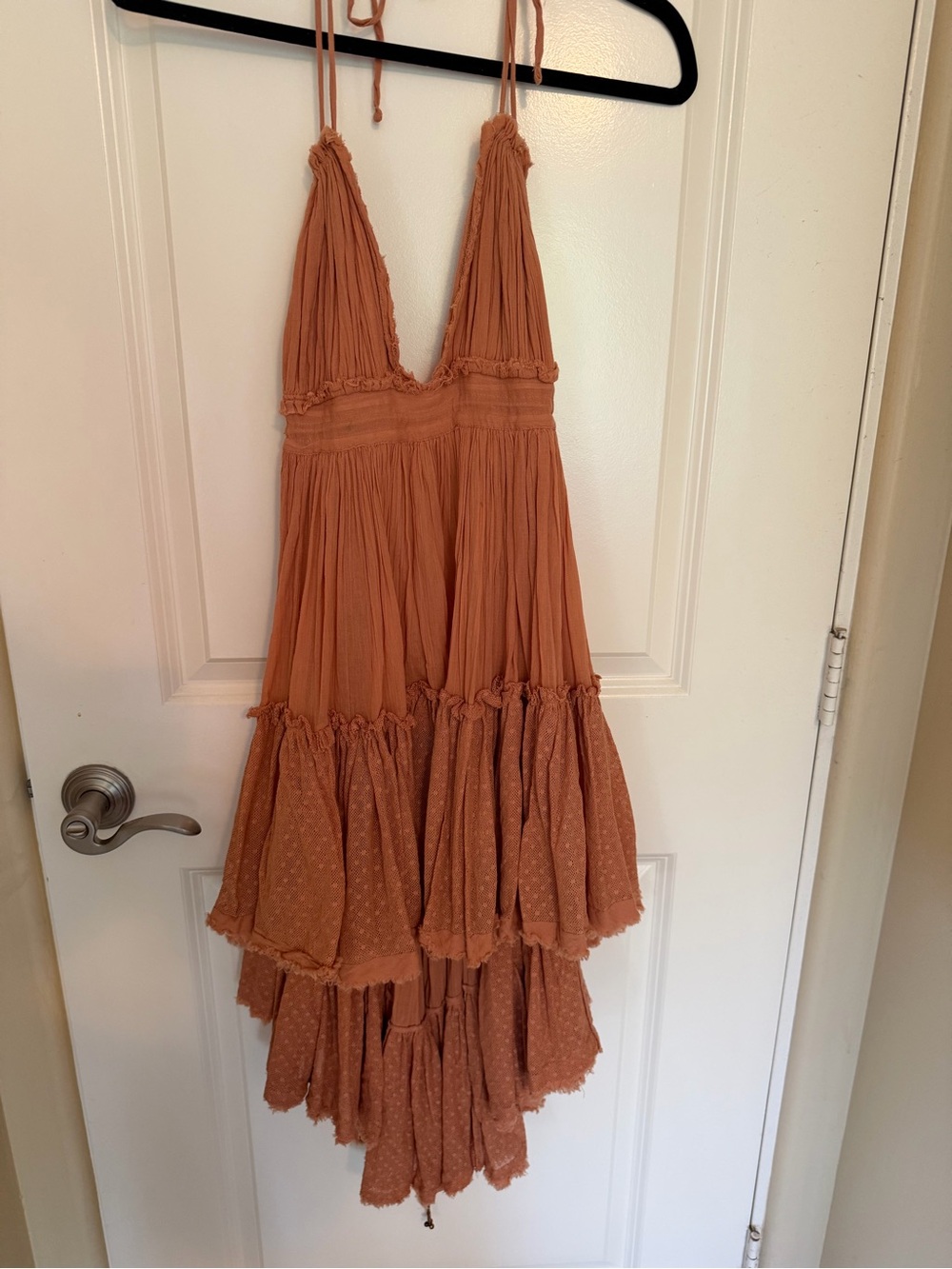 Free People Rust Orange High-Low Tiered Maxi Dress